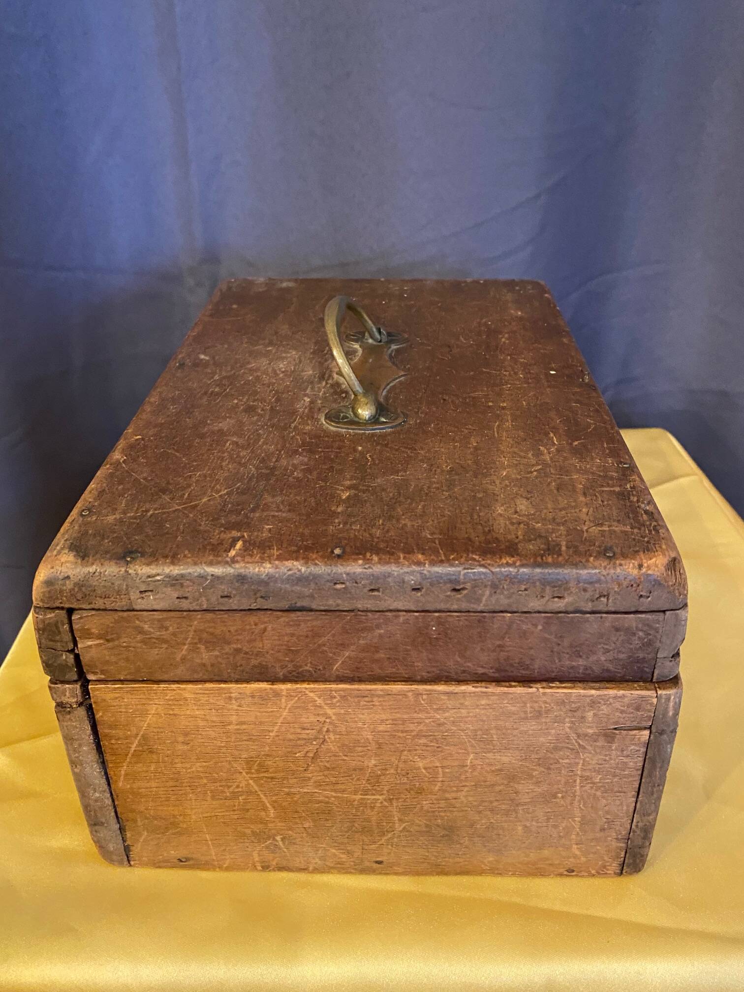 Old wooden box early 20th century market box with brass handle
