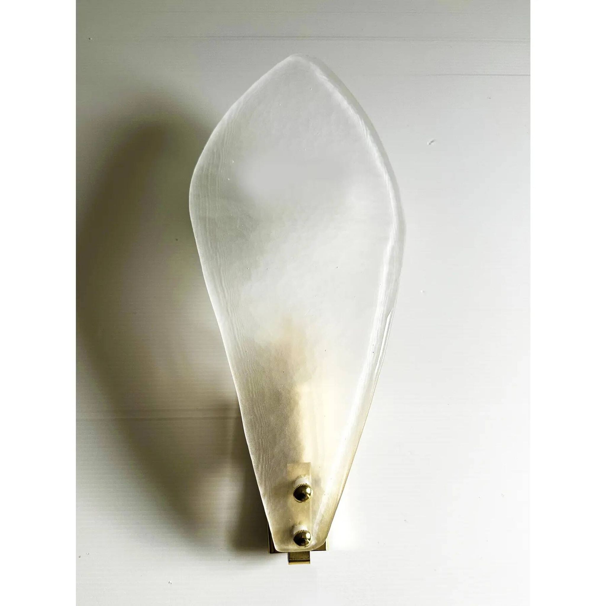 Elegant Contemporary Italian Sanded Leaf Murano Glass Wall Sconce Set