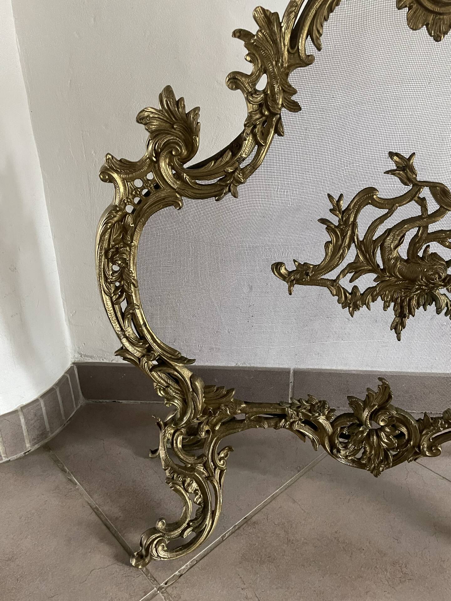 Paravent de cheminée vintage de style français en bronze ouvragé