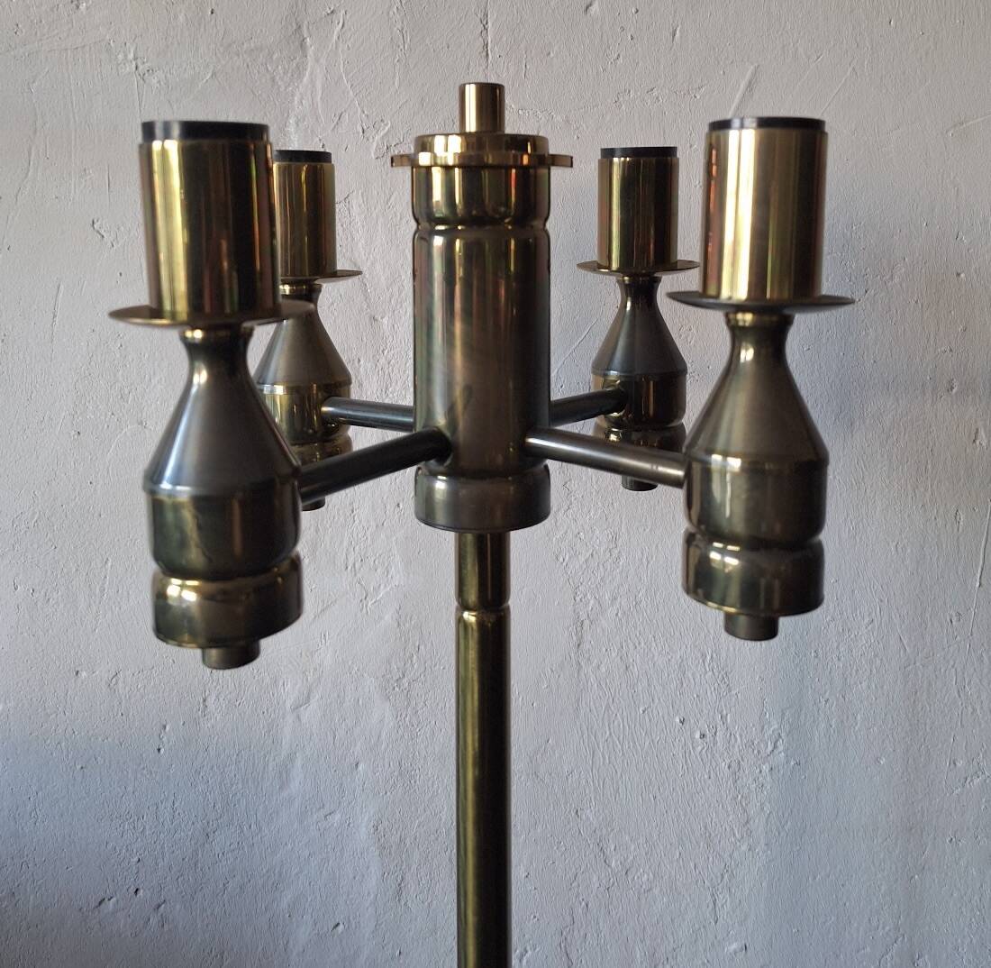 Brutalist mid-century brass floor lamp with 4 lights, 1960s