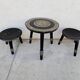 Antique hand-carved coffee table with 6 stools by Ettore Zacchari, 1900s.