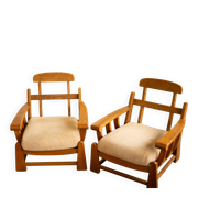 Fauteuils en orme édité par Maison Regain 1980