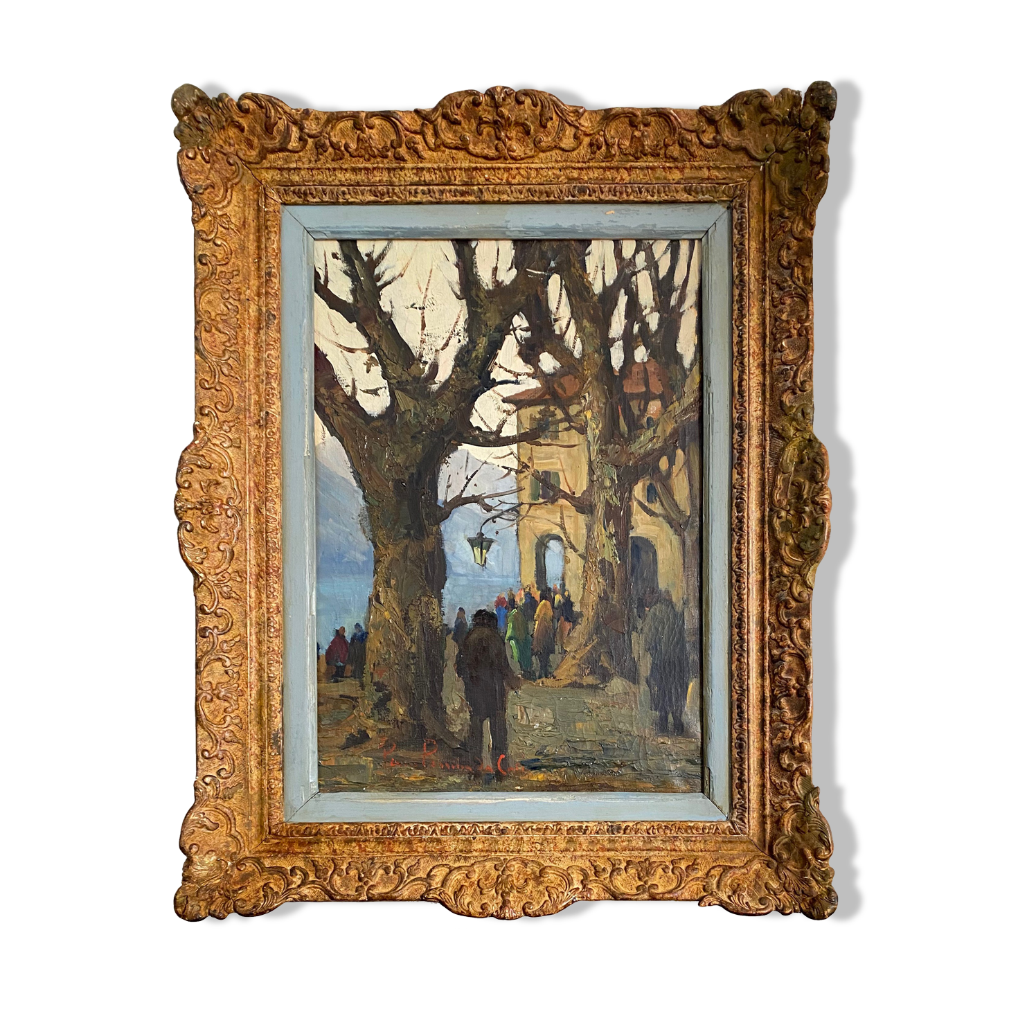 Hst painting "lake orta" cusio italy pino pessina da castanedo (1911 / 1991)