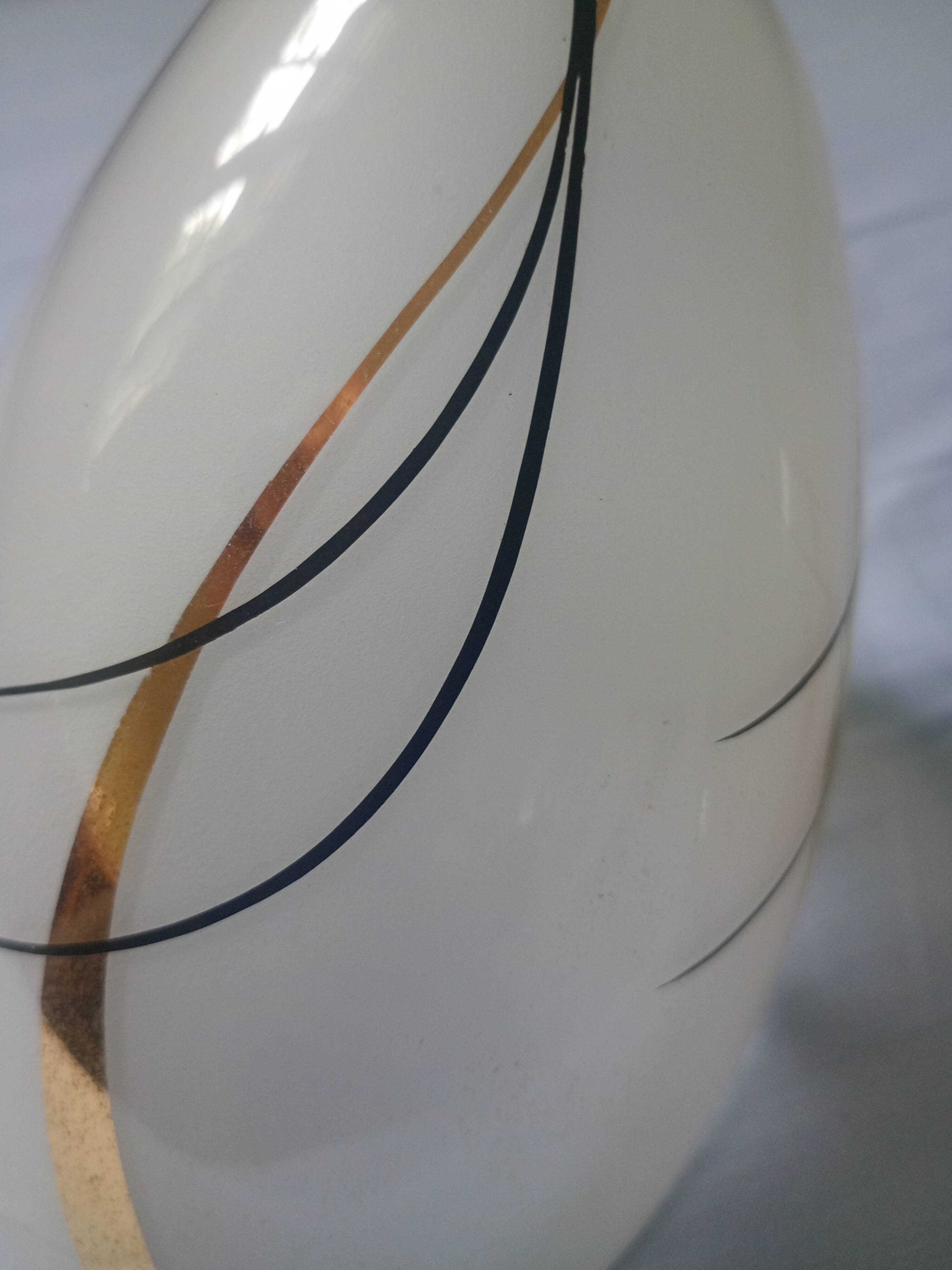 Tulipe abat-jour oblique verre dépoli - motif trait noir & dorure - vintage