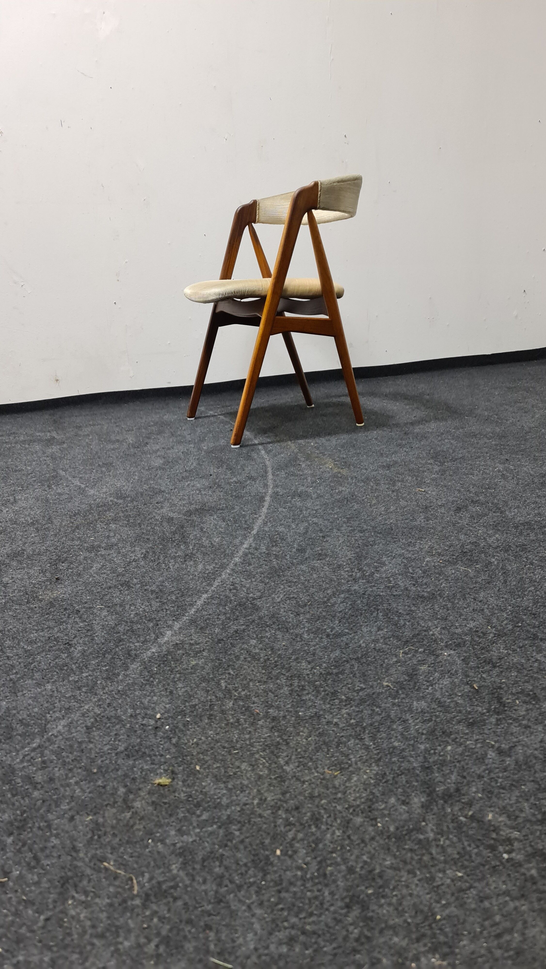 Vintage velvet teak arm chair