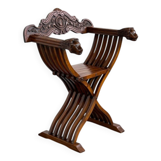 Chaise Pliante Vintage en Bois Sculpté