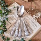 6 small spoons, silver metal 5gr, mix of 2 models, art nouveau style