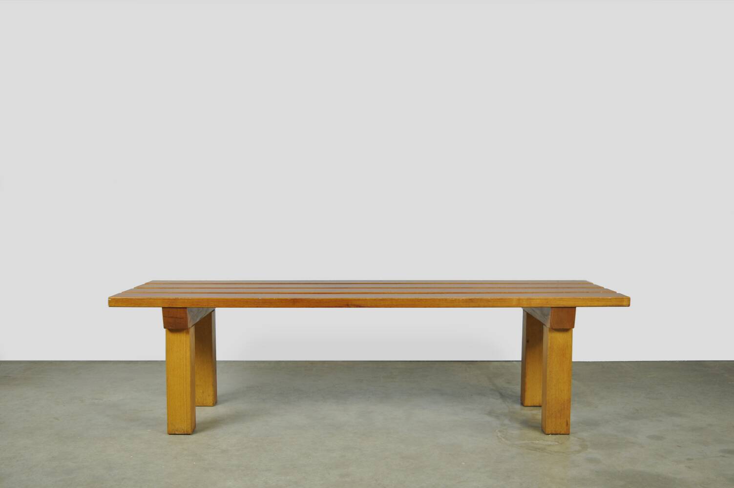 Vintage handmade robust slatted BENCH, Netherlands 1970s