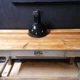 Industrial vintage factory pendant lamp, enamelled metal, 60s