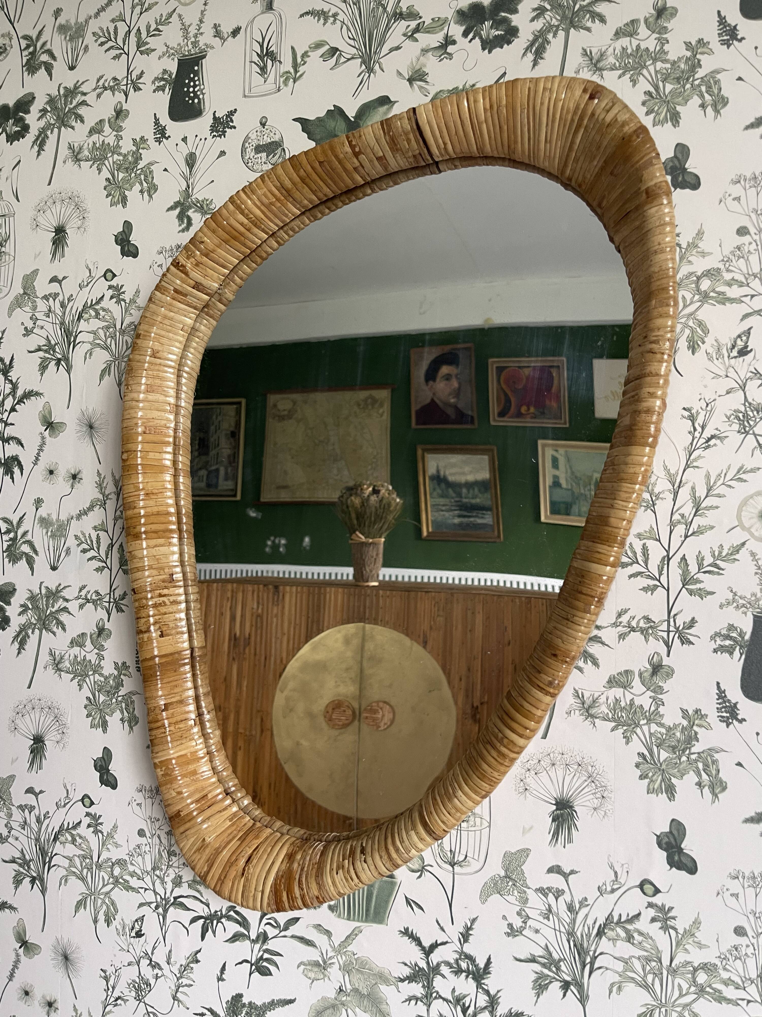 Midcentury Modern Style Rattan Wall Mirror