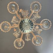 Venetian chandelier in colorless Murano glass, 6 light arms, circa 1940