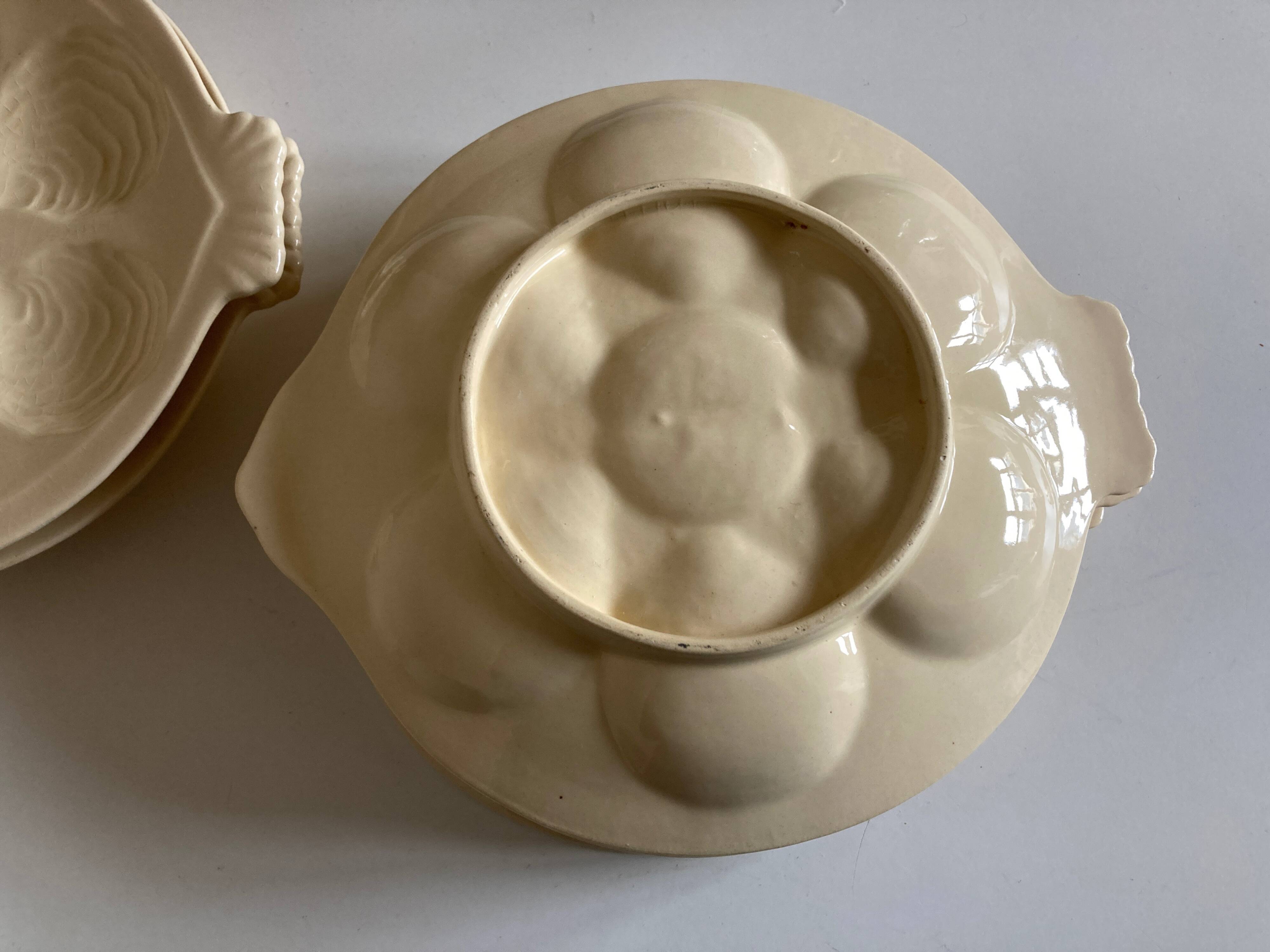 set of 6 oyster plates in ivory Gien earthenware 1960