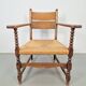Vintage Dutch Bobbin Armchair in Oak and Rush, 1930s