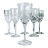 6 vintage cut crystal water glasses – Lorraine Lemberg Glassworks with original label (1950s–1970s)