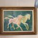 Framed painting representing horses, signed, XX th