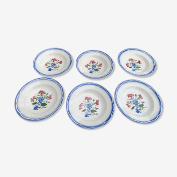 Lot composed of 6 soup plates, Elorn model, digoin and sarreguemines, France, carnation motifs