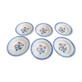 Lot composed of 6 soup plates, Elorn model, digoin and sarreguemines, France, carnation motifs