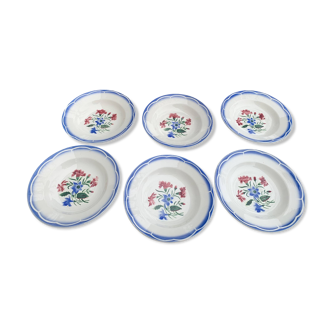 Lot compose de 6 Assiettes creuses, modele Elorn, digoin et sarreguemines, france, motifs d 'oeillet