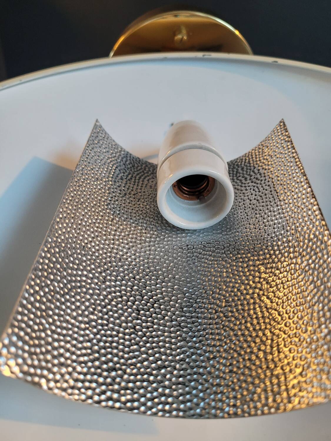 Gold and cream white saucer wall sconce