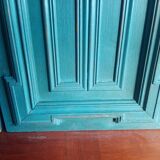 Pair Old Patinated Door Blue Aubusson Wooden Door Deco