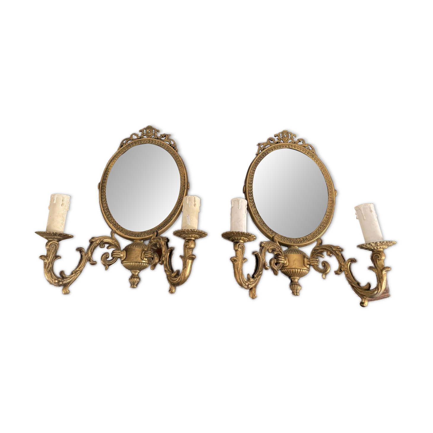 Antique Wall Sconce Mirror Candle Holder Golden Louis XVI