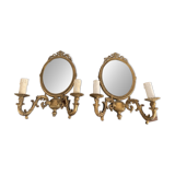 Antique Wall Sconce Mirror Candle Holder Golden Louis XVI