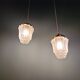 Pair of Art Deco Skyscraper-style pendant lights in frosted glass, 1920-30