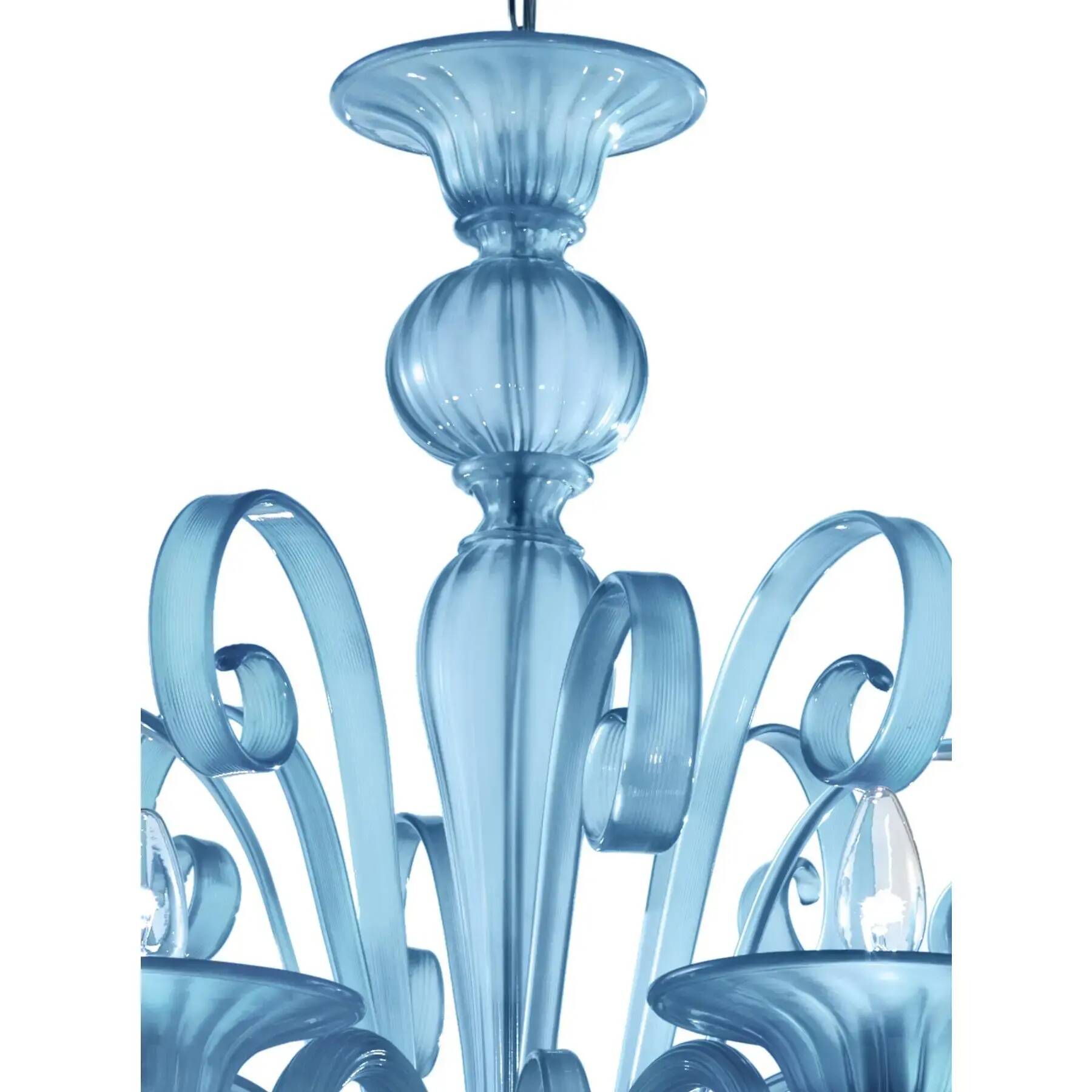 Contemporary Venetian Blue Satin Murano Glass Chandelier with 8 Arms