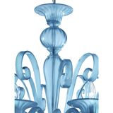Contemporary Venetian Blue Satin Murano Glass Chandelier with 8 Arms