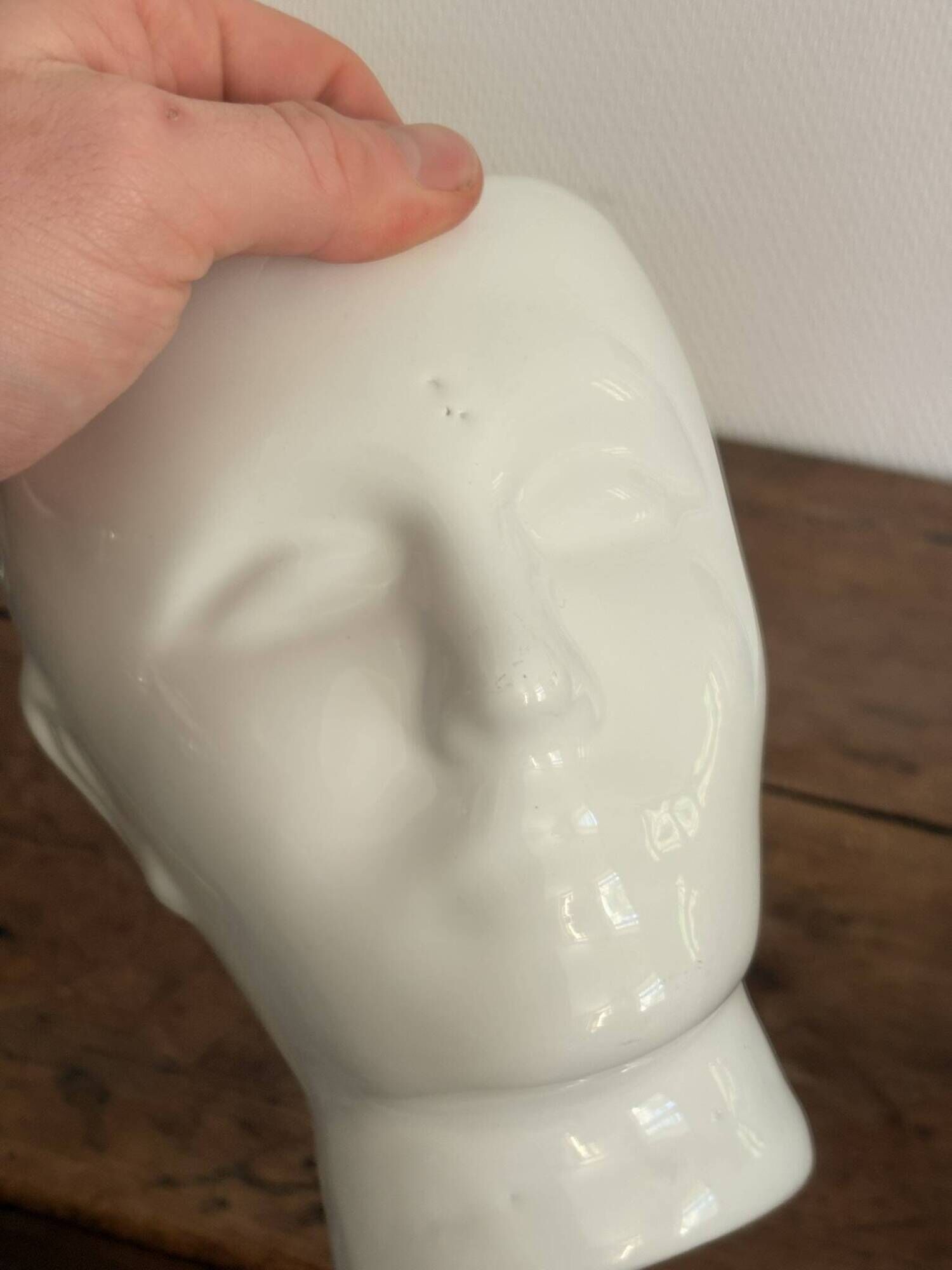 White Ceramic Vase Pot Male Head Minimalist Face Vintage Design