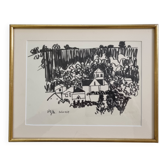 Modernist ink, black ink on paper 1967, St Gilles, signed 39 x 31 cm