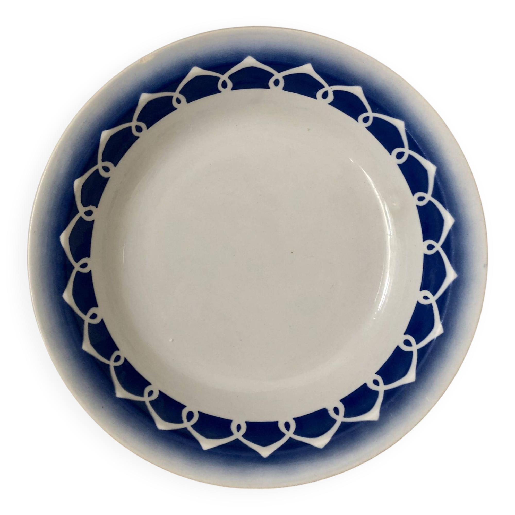 Vintage sublime white and blue hollow dish Badonviller earthenware