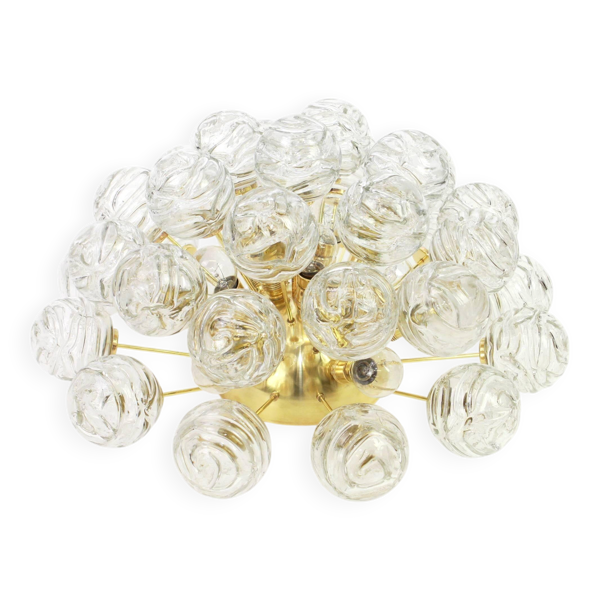 Plafonnier Sputnik boule de neige en verre par Doria, Allemagne, années 1970