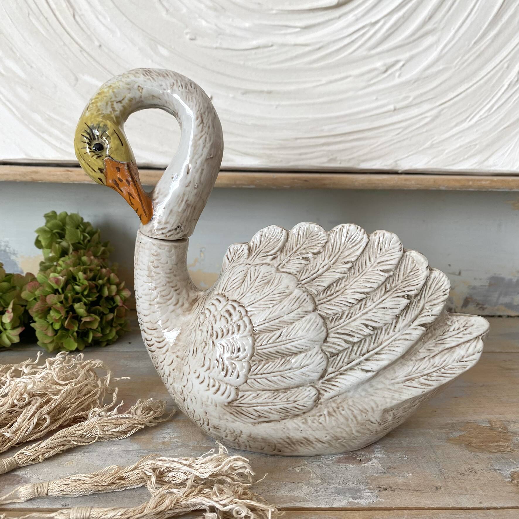 Italian ceramic swan, zoomorphic bottle