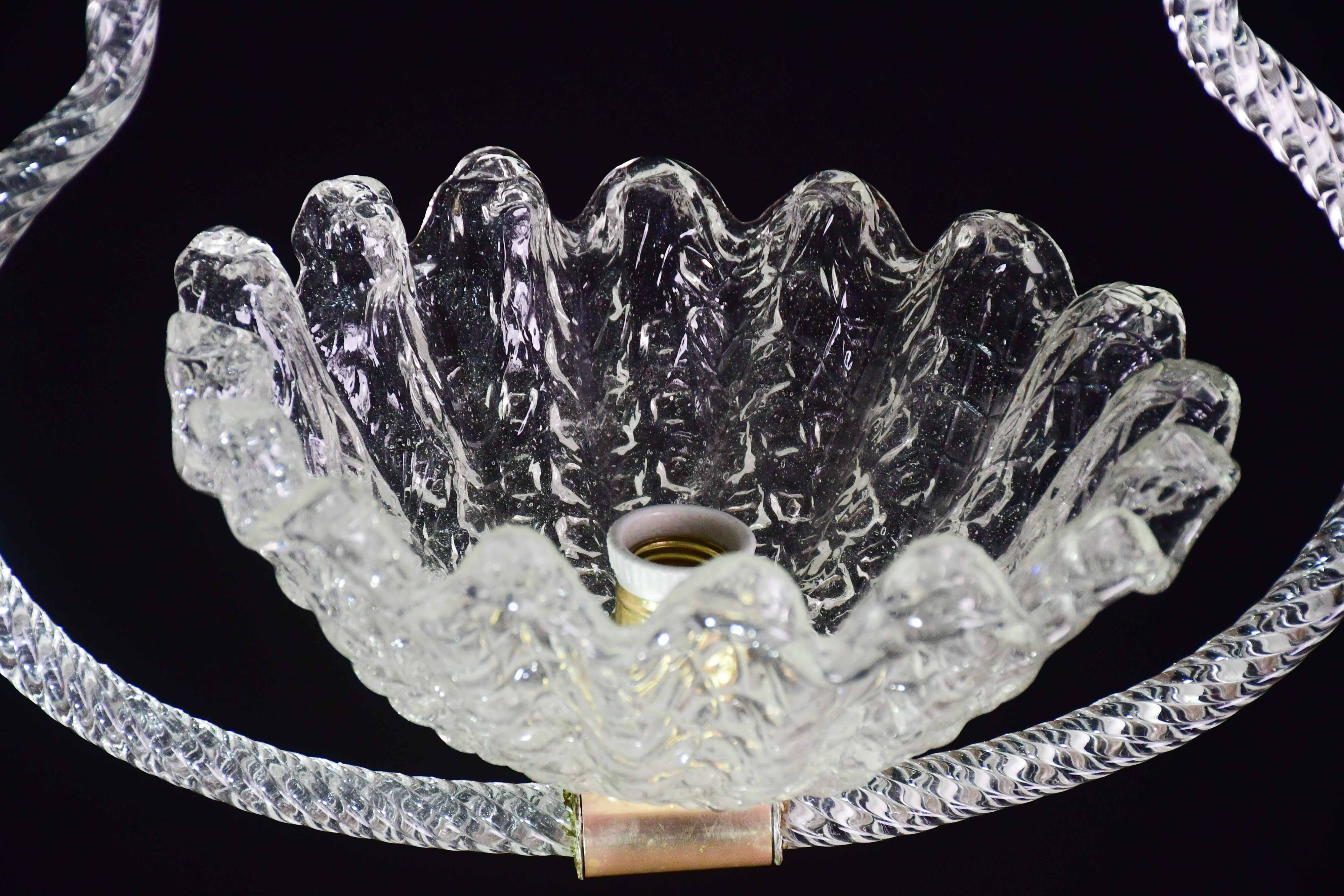 Charming Art Deco Barovier & Toso pendant light chandelier Murano glass, 1950s