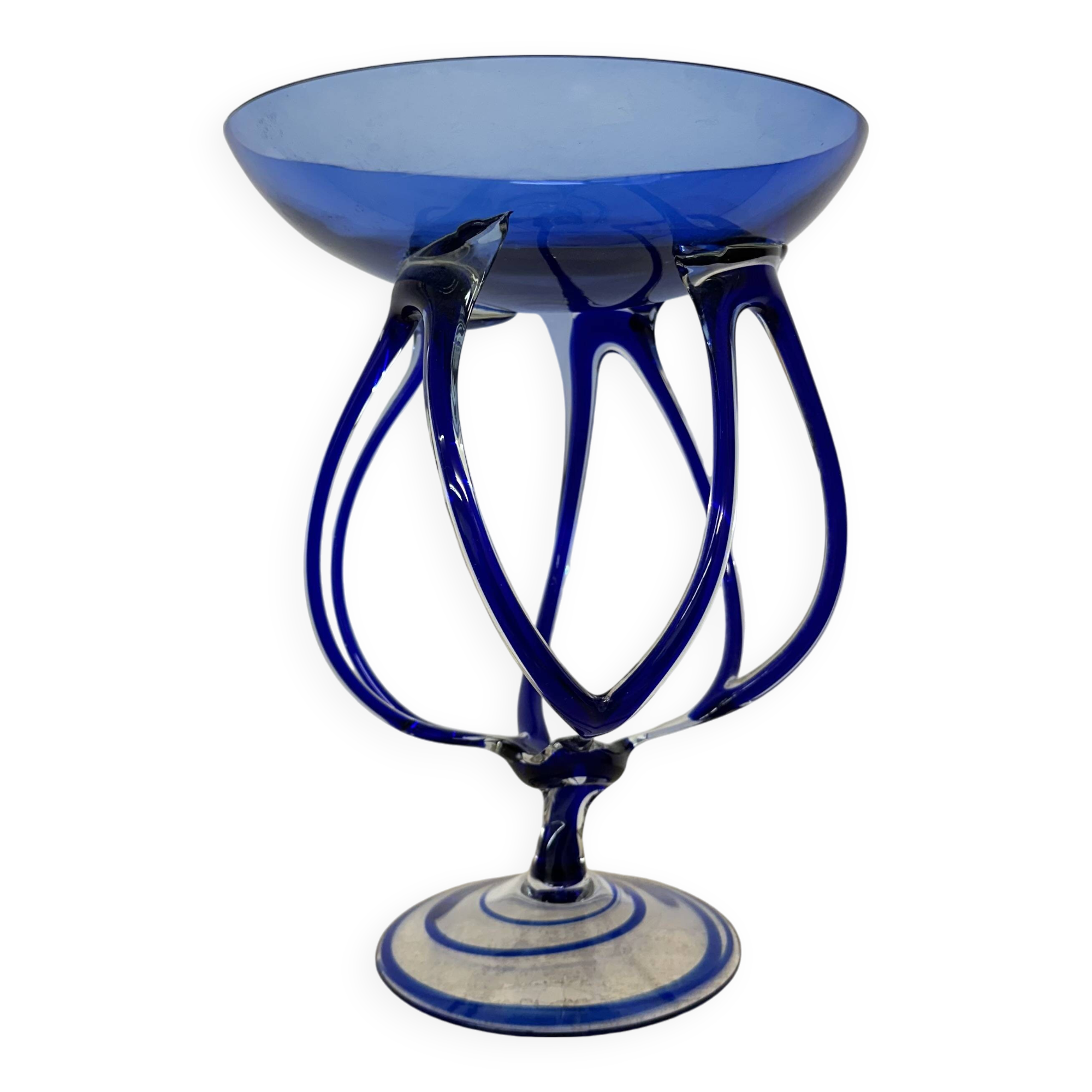 Josefina Krosno Poland Blue Art Glass Jellyfish bowl