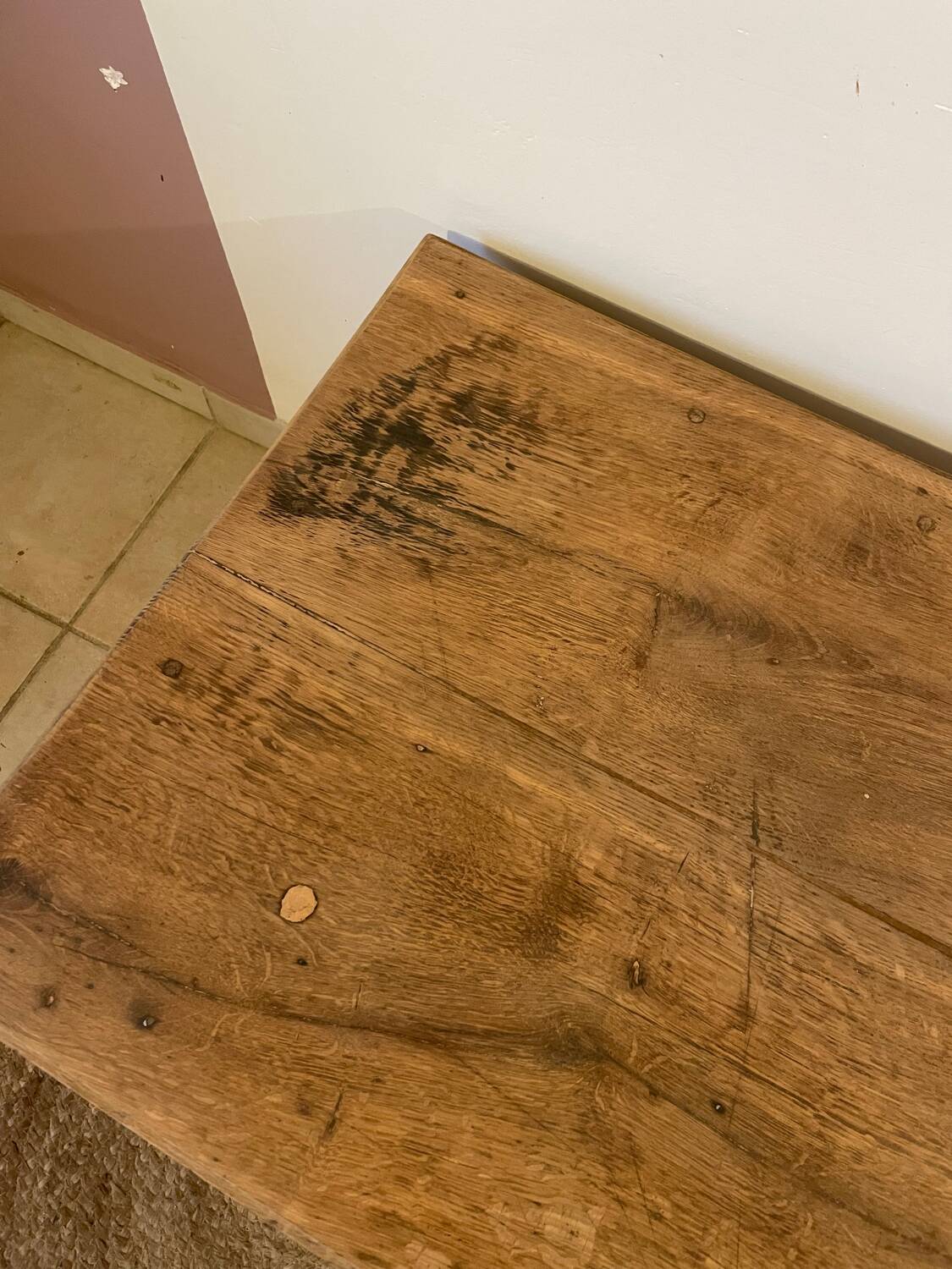 Farmhouse coffee table in solid oak with drawer — rustic style / ca