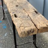 Console desserte "primitive" tray in oak steel frame