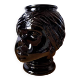 Vase or pot cover in the shape of a Moor's head made of glass from the 1970s.