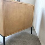 Three-drawer commode ARP — Minvielle, oak and lacquered metal, France, years