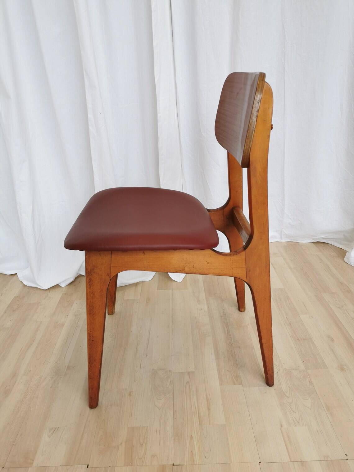 Vintage Beech Wood Dining Chair: Red Faux Leather, Made in Yugoslavia