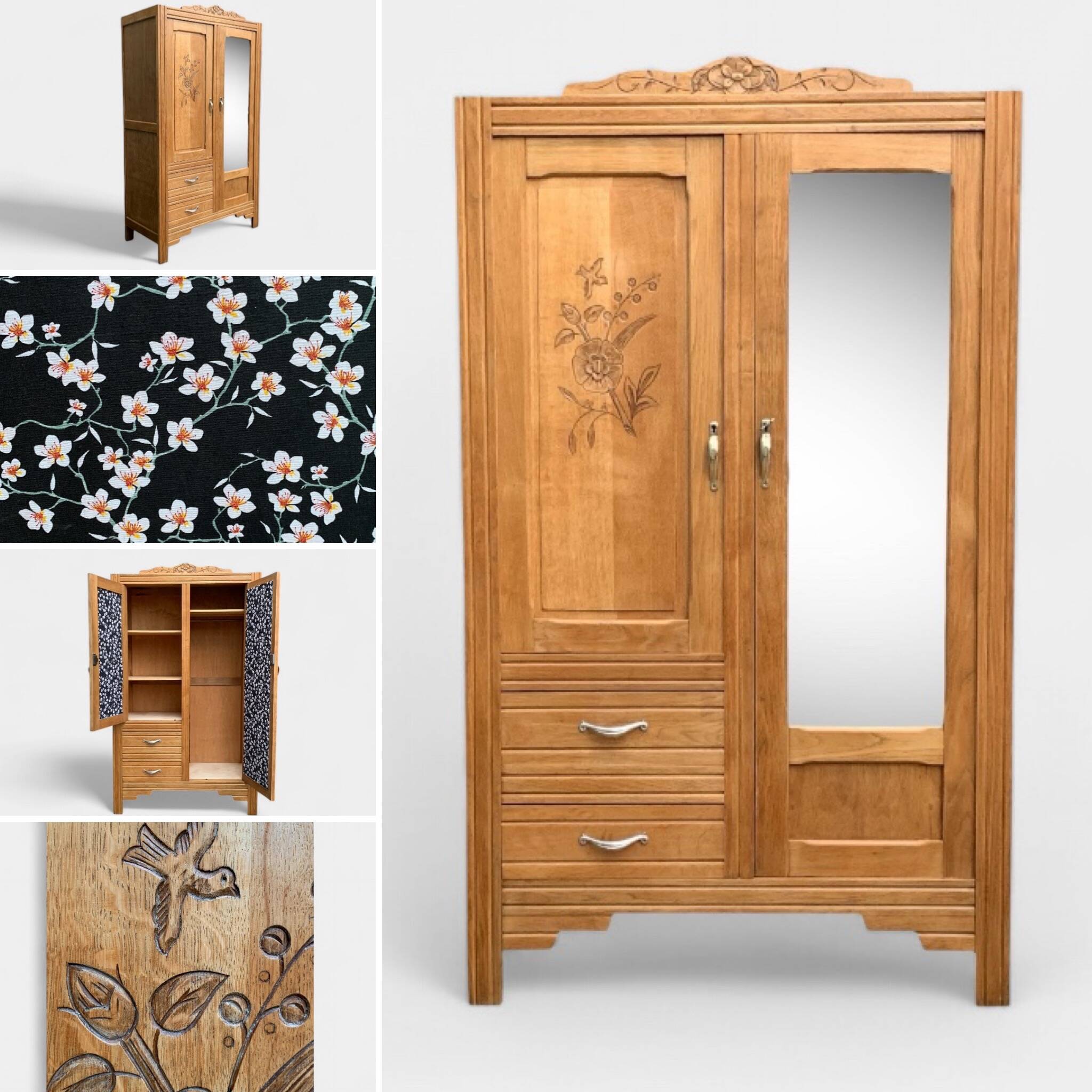 Parisian art deco hotel wardrobe in solid raw oak 1930