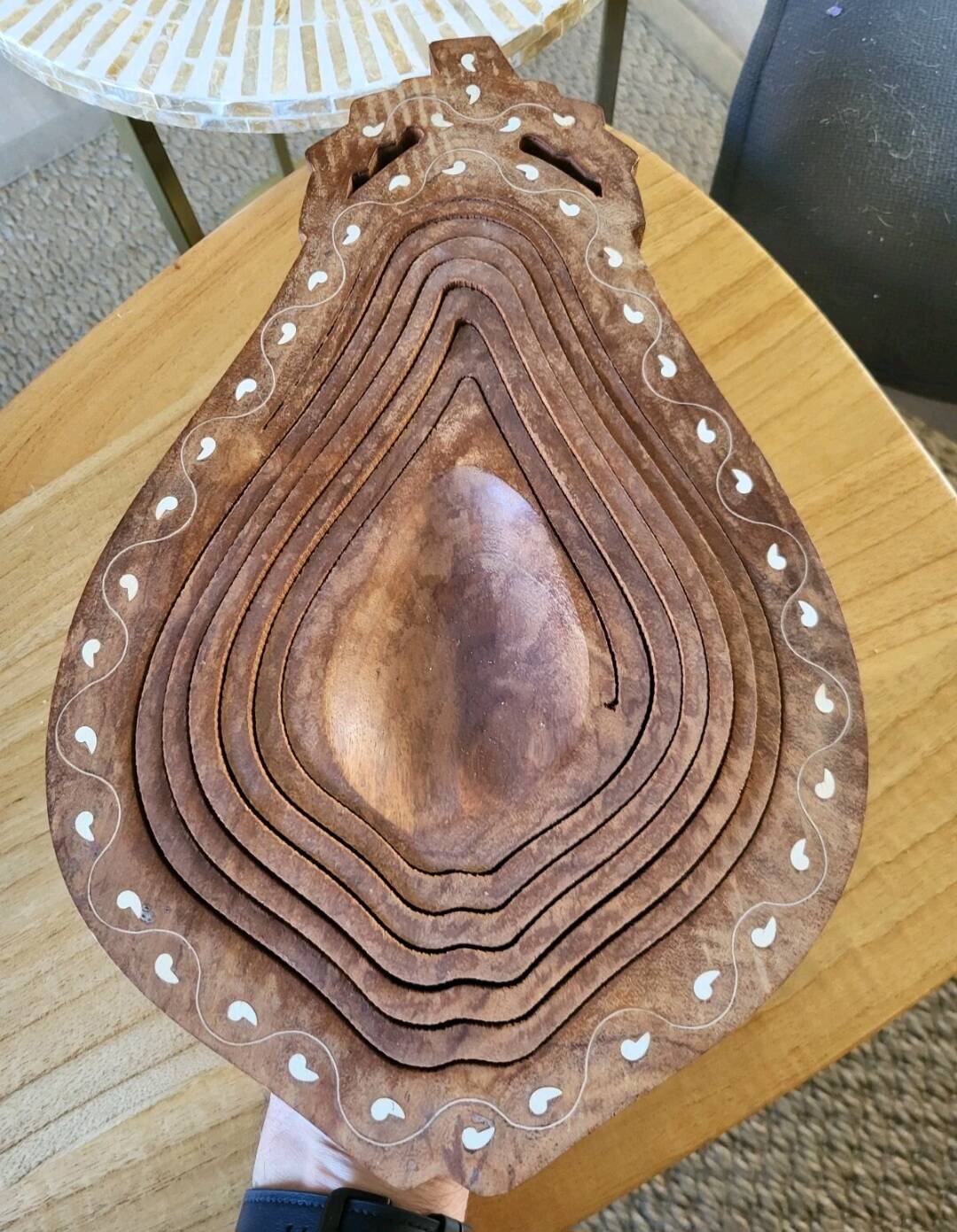 Vintage wooden fruit basket. Collection. Fruit shape.