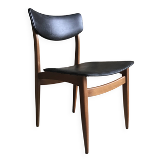 Vintage 1960s black skai Scandinavian chair