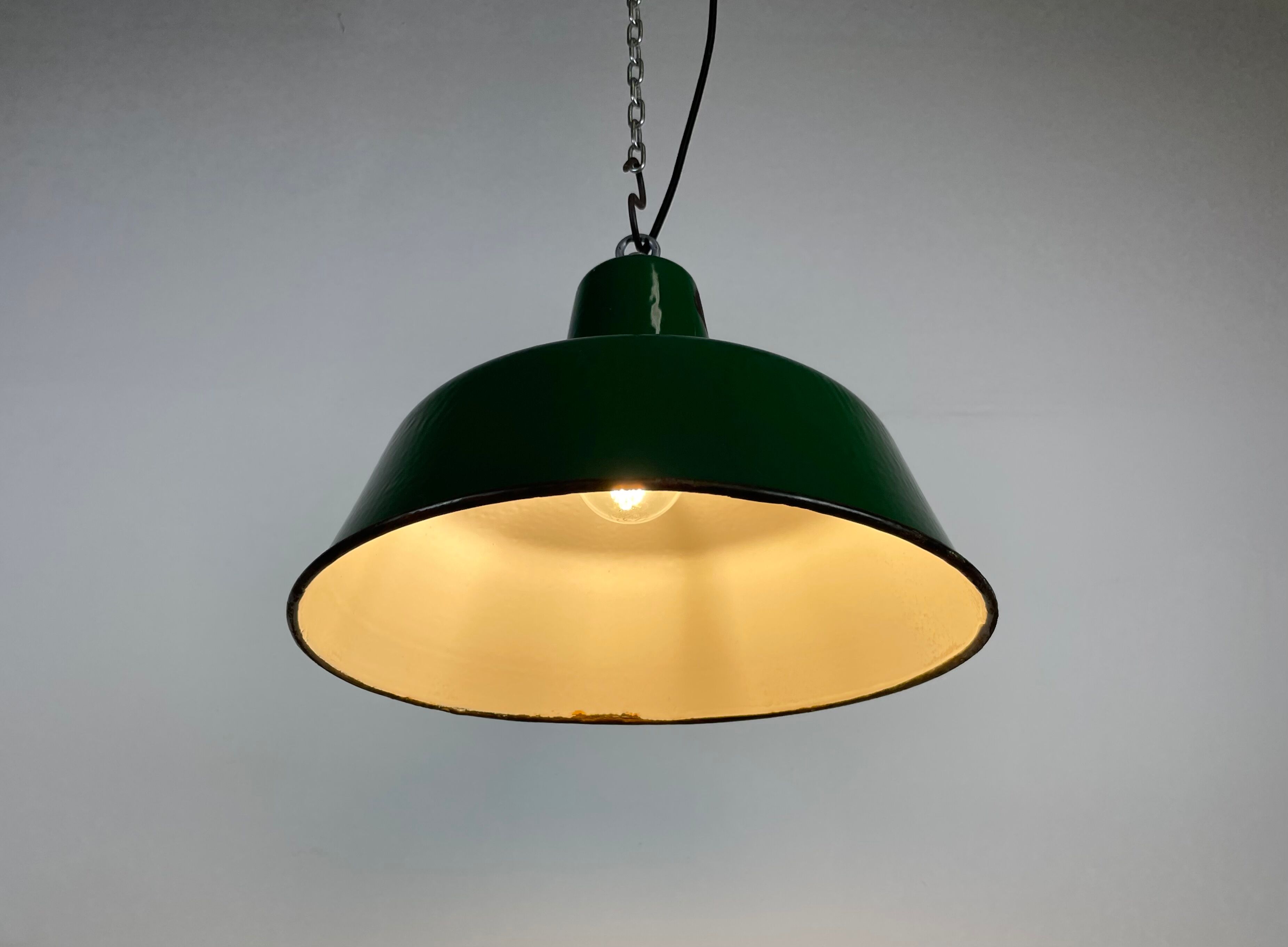 Industrial Green Enamel Pendant Lamp, 1960s