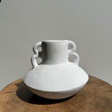 Handmade terracotta vase painted white with double handles H:16 D:20