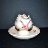 Sarreguemines earthenware gravy boat, Red Favorite with birds