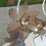 Pair of 70s floor lamps in lacquered metal flowers in glass and gilded metal