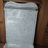 Utensil holder metal enamel white speckled old blue vintage dp1121b58