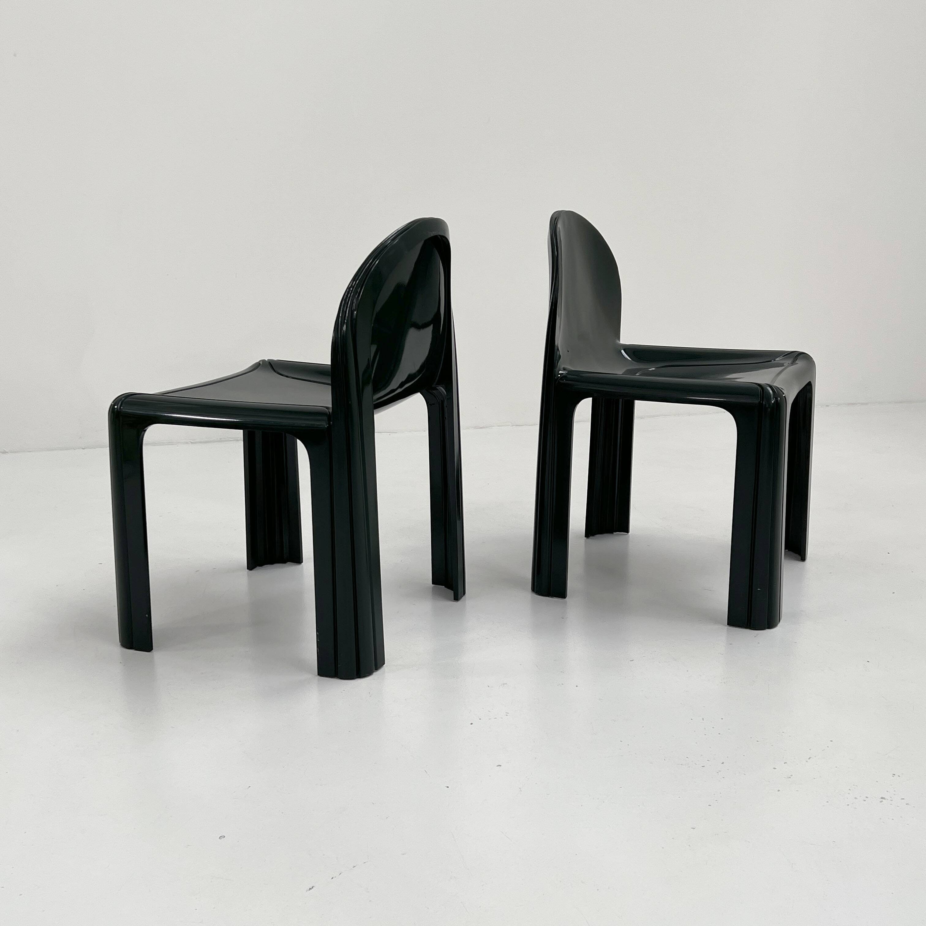 Pair of Dark Green Chairs Model 4854 Chair by Gae Aulenti for Kartell, 1970